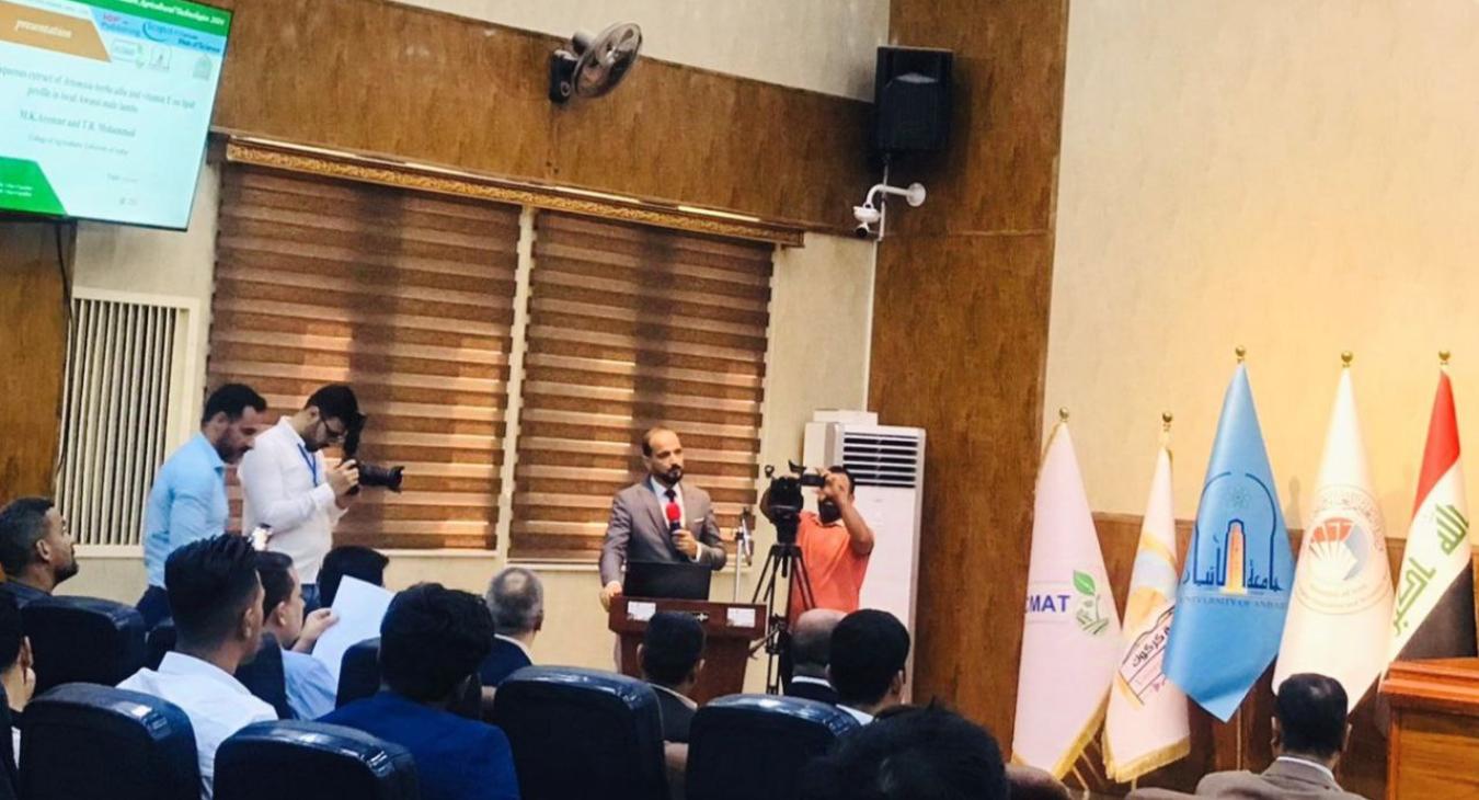 A lecturer at the College of Veterinary Medicine (Assistant Professor Muhannad Karim Jassim) participates in the Third International Agricultural Conference at the College of Agriculture at the University of Anbar.